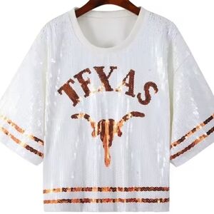 Sequin Embellished White and Terracotta Women's Texas Longhorn Jersey